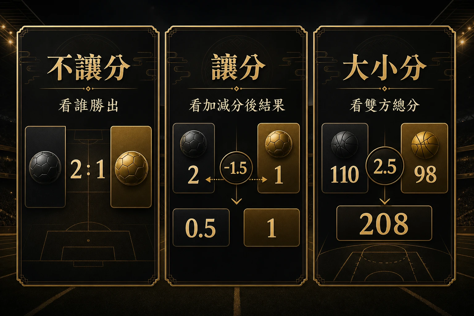 不讓分、讓分與大小分三種體育投注玩法的判讀比較